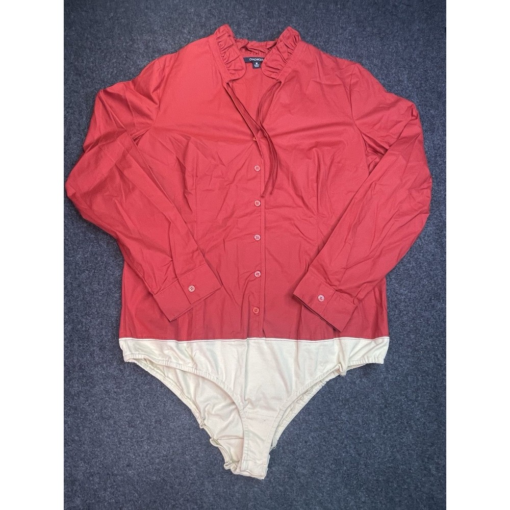 CHADWICKS VINTAGE Red Ruffle Neck Sz 18 Bodysuit Blouse Top Romantic Flounce